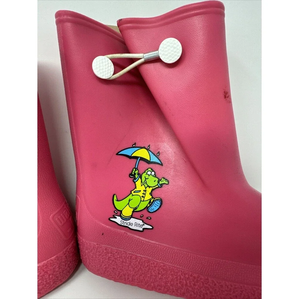 STRIDE RITE Kids Waterproof Rain Boots Toddler 8 Pink Dinosaur Water Poofs Vgt